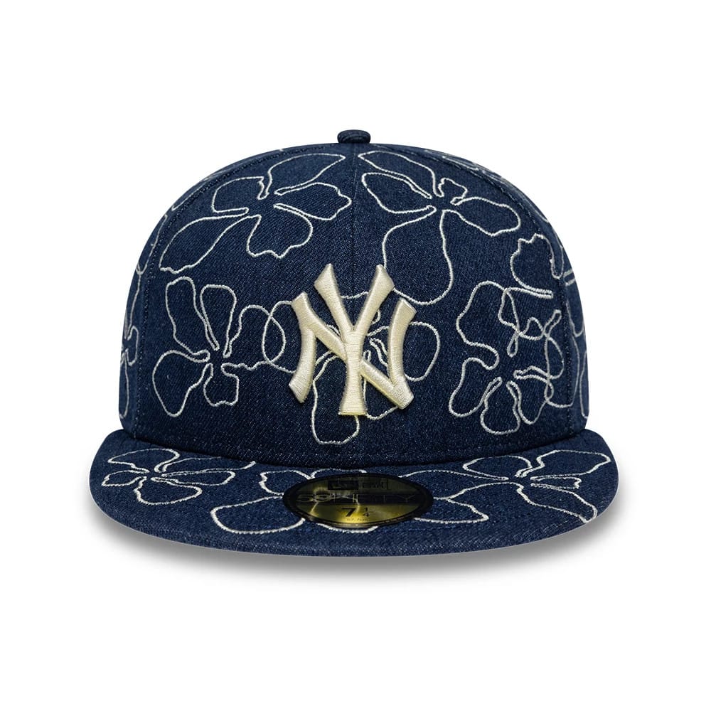 New York Yankees MLB Floral Denim Blue 59FIFTY Fitted Cap - Image 2