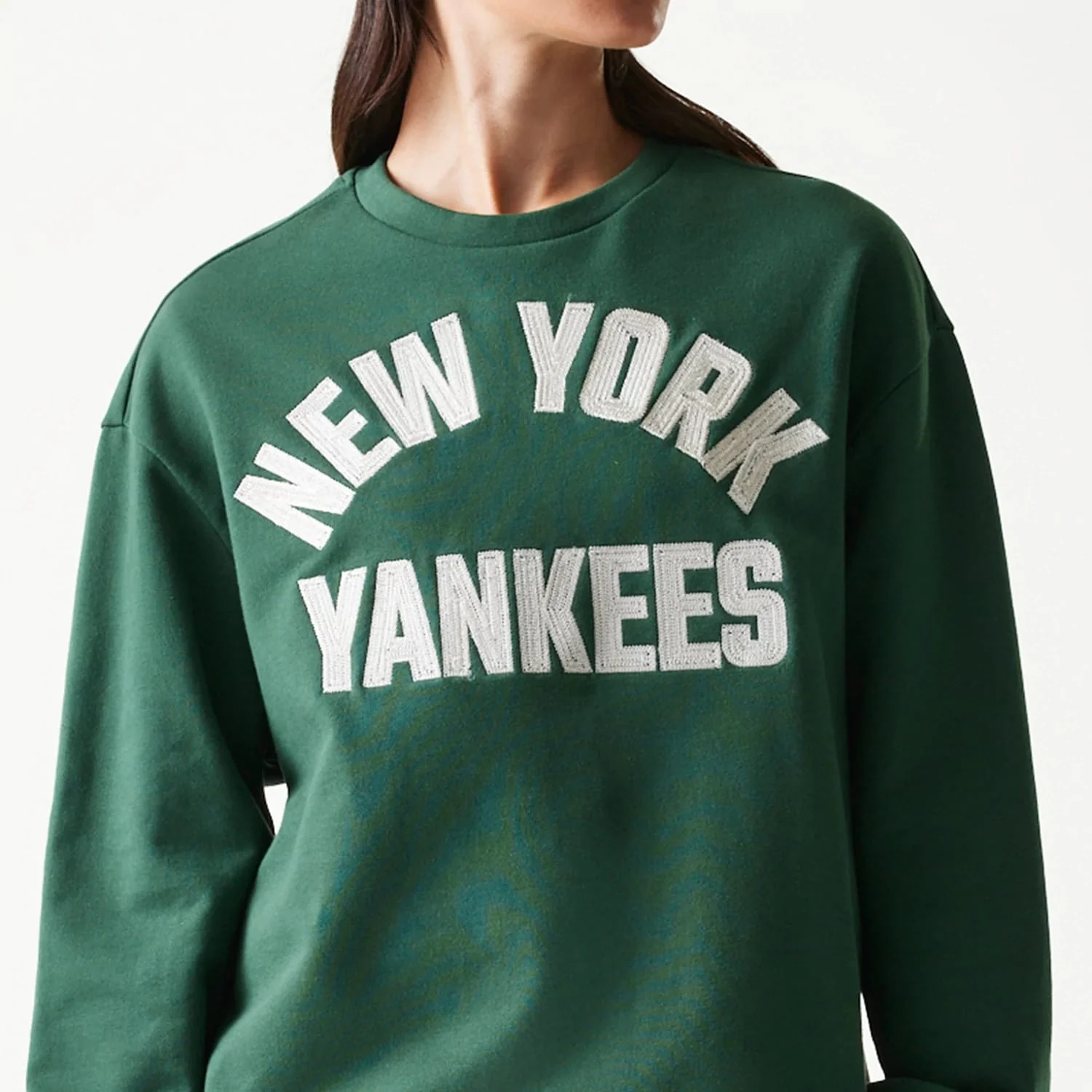 New York Yankees MLB Graphic Dark Green Oversized Crew Neck Sweater - Image 5