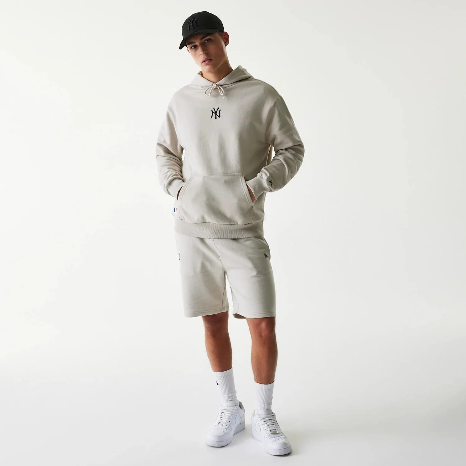 New York Yankees MLB League Essential Cream Oversized Pullover Hoodie - Image 8