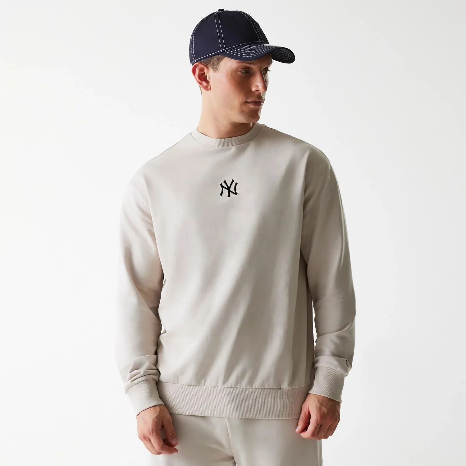 New York Yankees MLB League Essential French Terry Cream Crew Neck Sweater