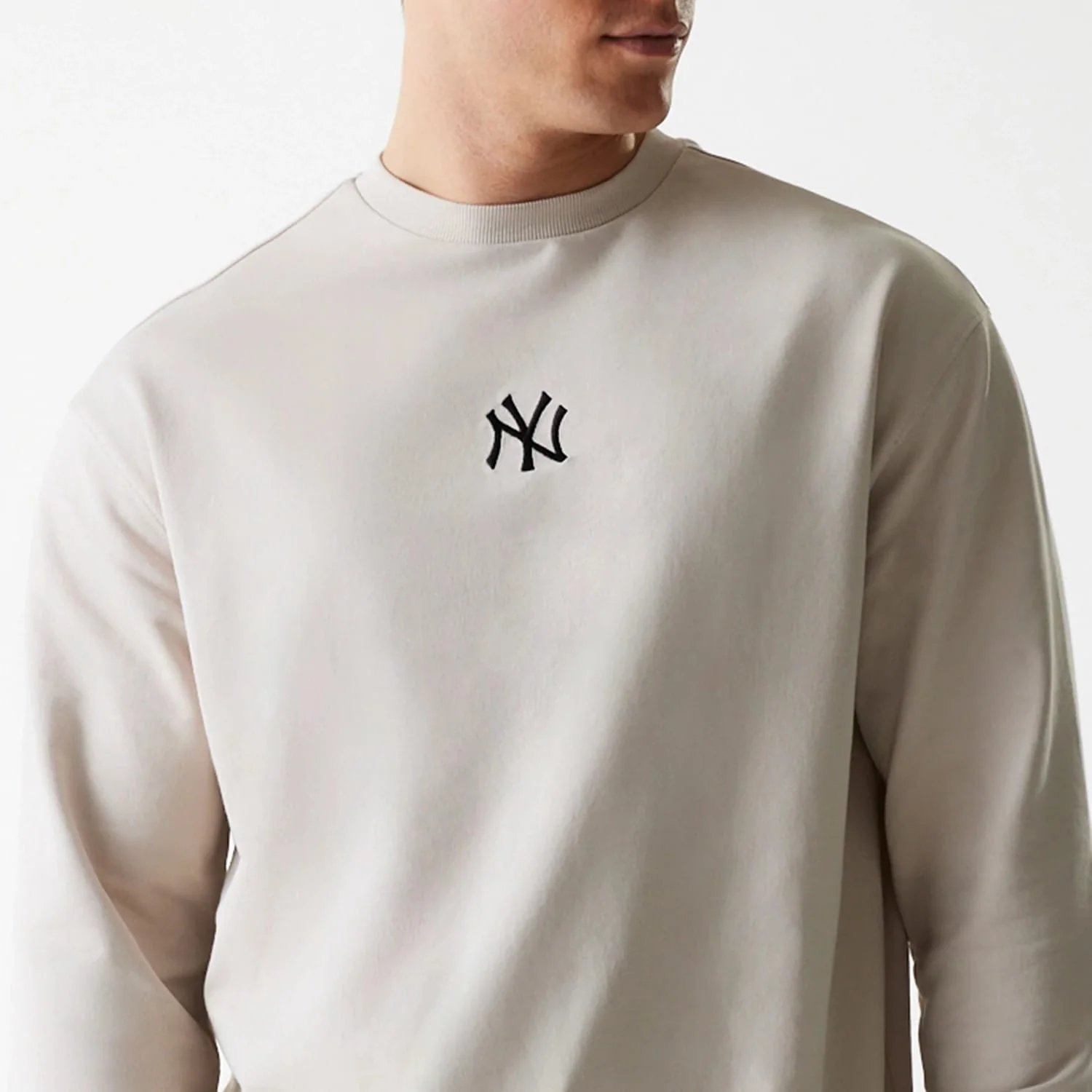 New York Yankees MLB League Essential French Terry Cream Crew Neck Sweater - Image 3