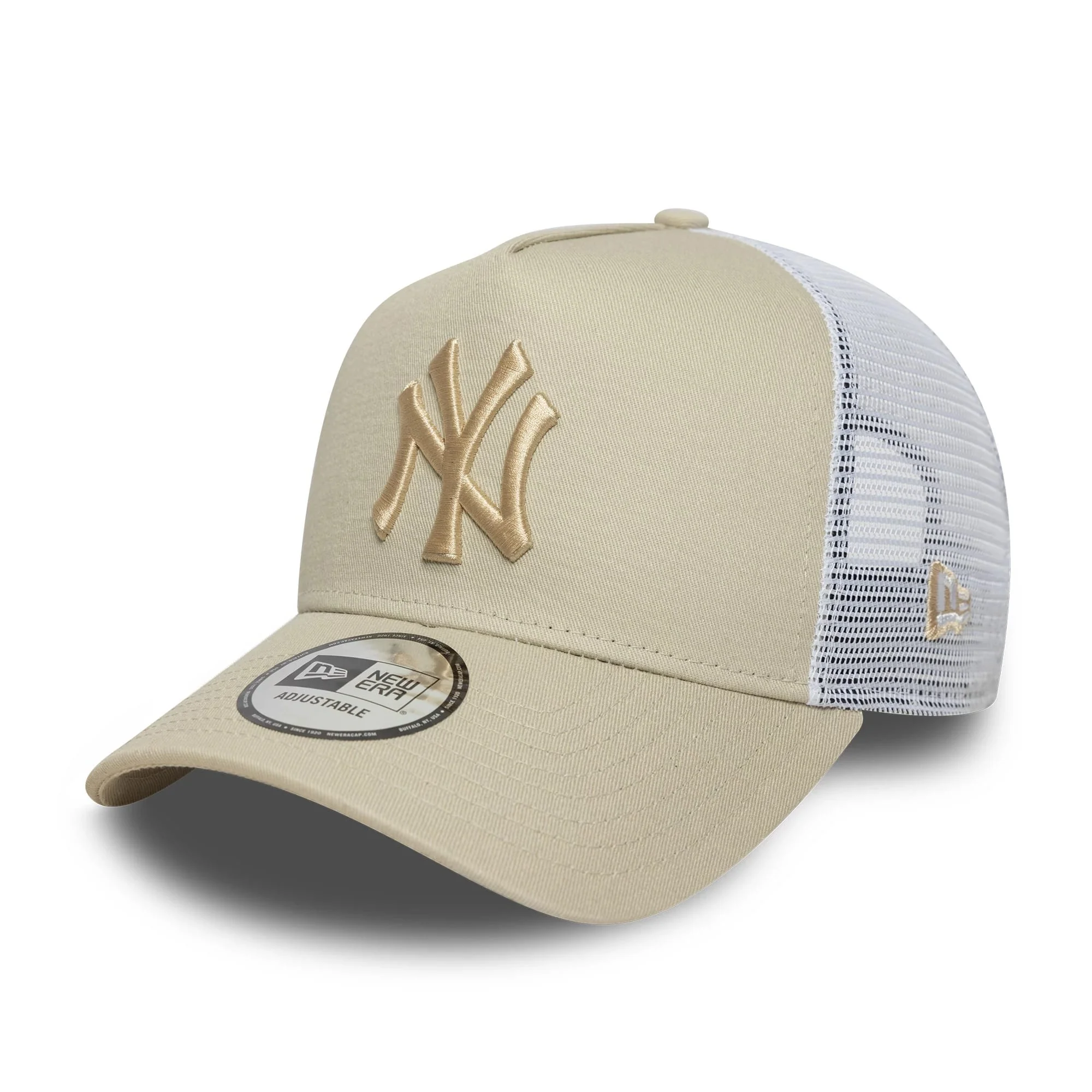 New York Yankees MLB League Essential Light Beige 9FORTY E-Frame Trucker Adjustable Cap