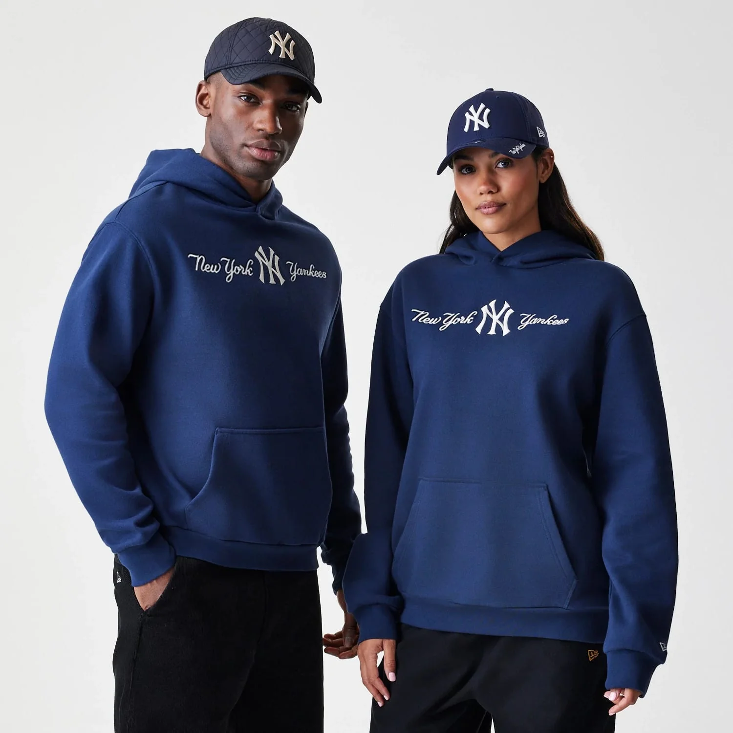 New York Yankees MLB Script Navy Oversized Pullover Hoodie