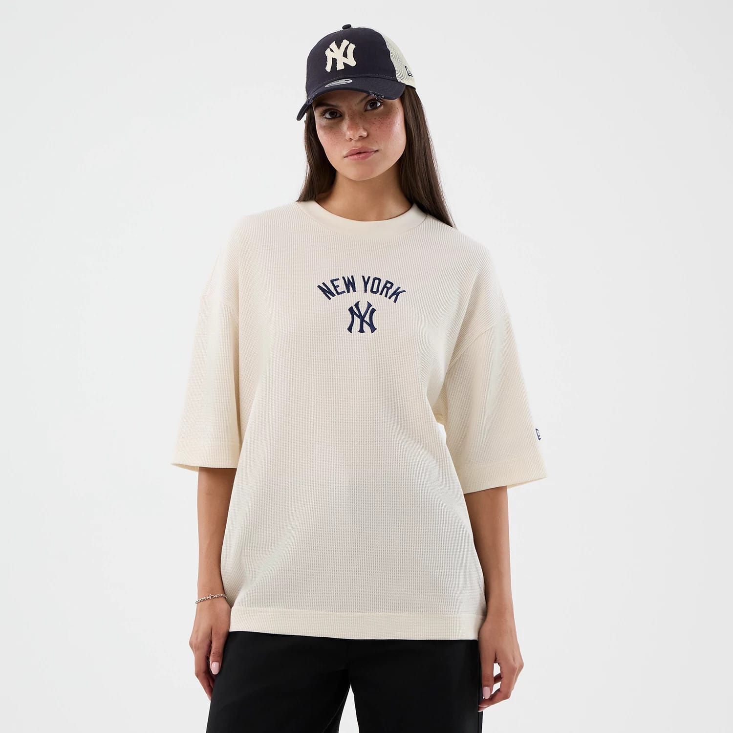 New York Yankees MLB Waffle Open White T-Shirt - Image 4