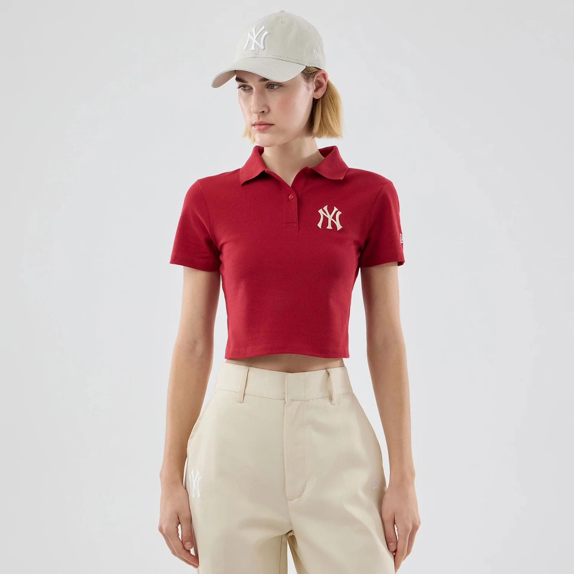 New York Yankees Womens MLB Dark Red Cropped Slim Polo T-shirt