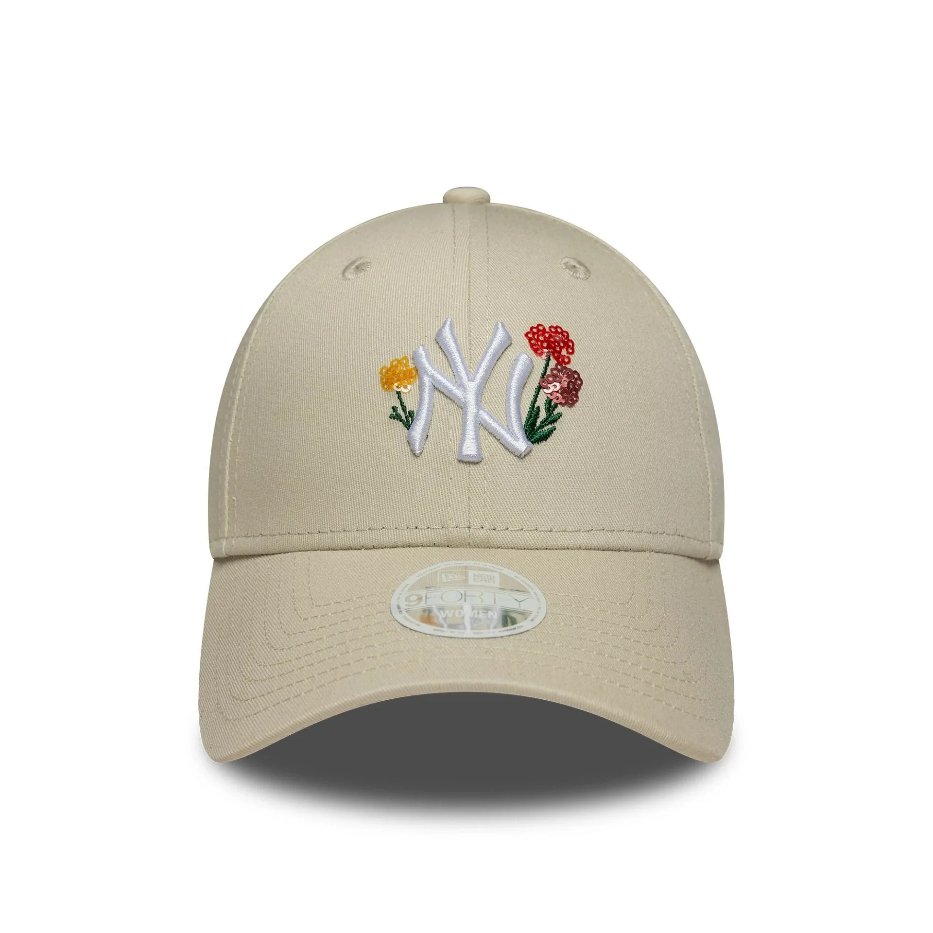 New York Yankees Womens MLB Floral Light Beige 9FORTY Cap - Image 2