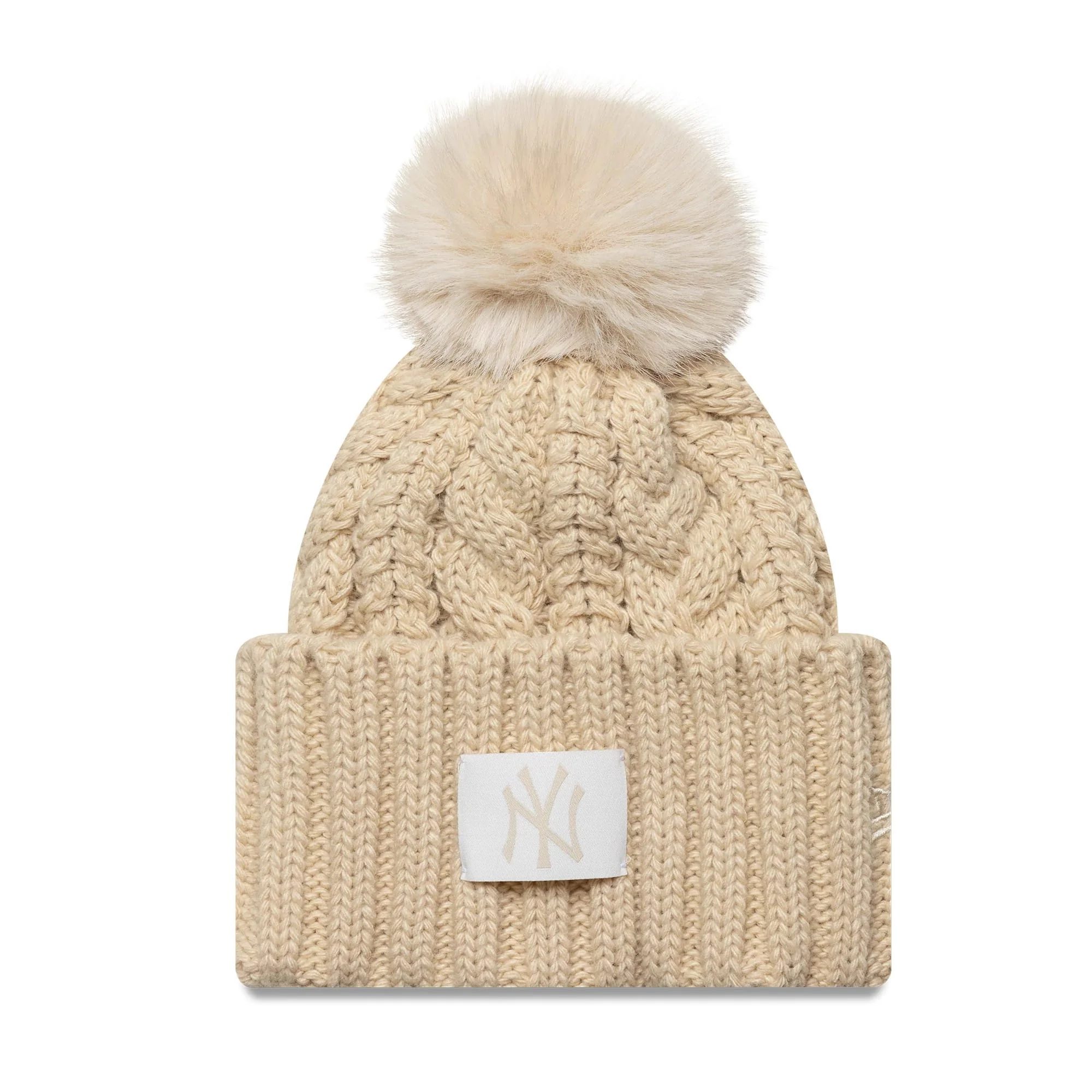 New York Yankees Youth MLB Light Beige Cable Knit Beanie Hat