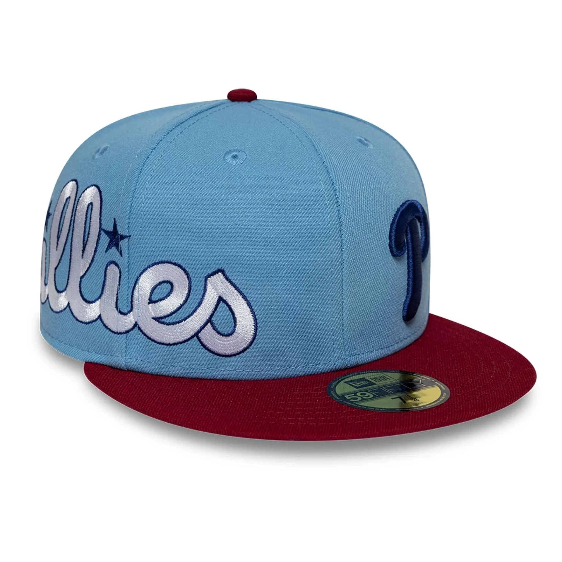 Philadelphia Phillies MLB Multi Logo Satin Lined Pastel Blue 59FIFTY Fitted Cap - Image 5
