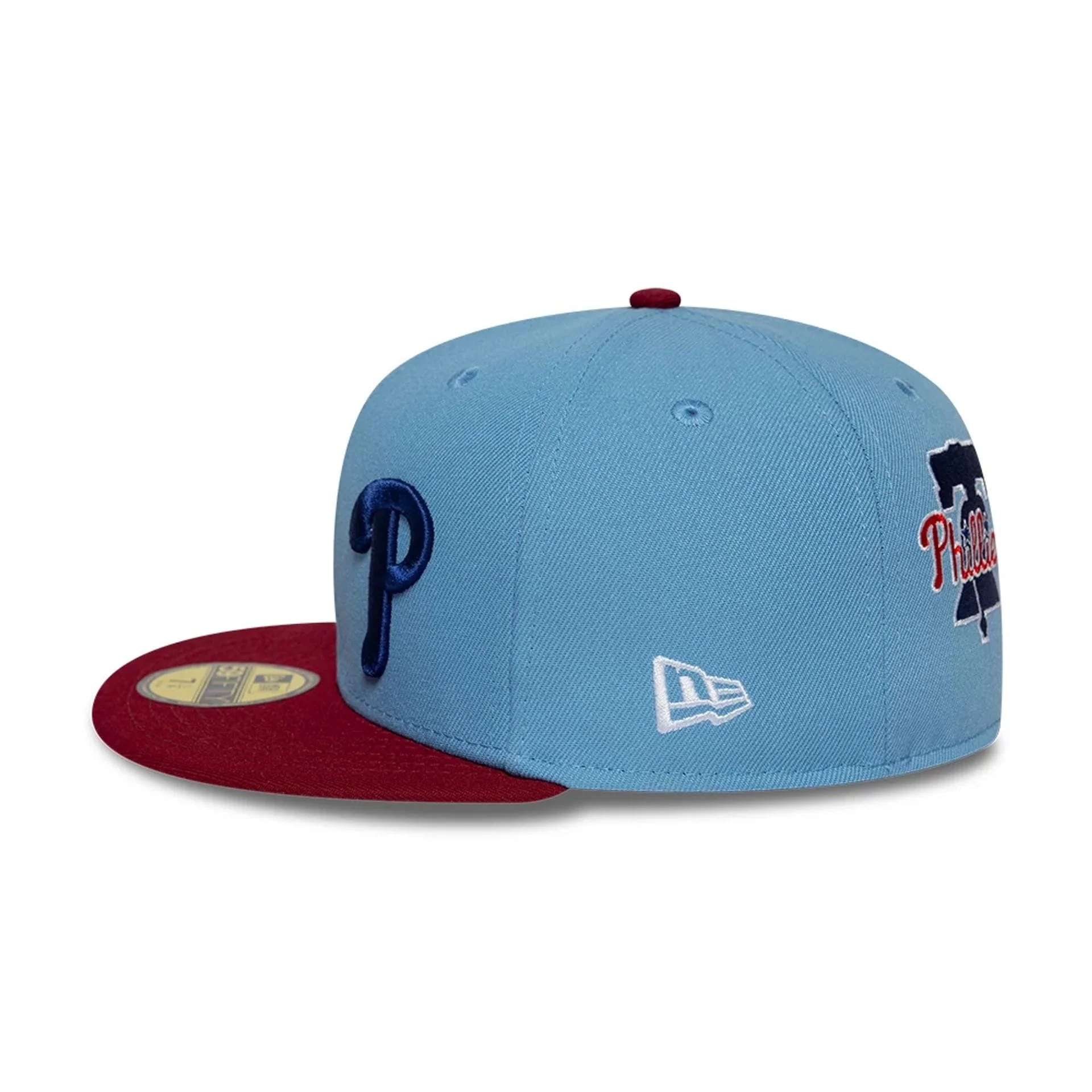 Philadelphia Phillies MLB Multi Logo Satin Lined Pastel Blue 59FIFTY Fitted Cap - Image 7