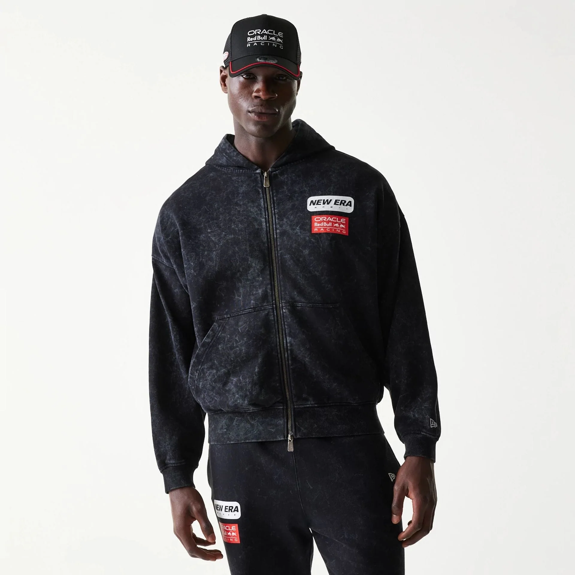 Red Bull Racing Dropped Shoulder Black Dropped Shoulder Full Zip Hoodie