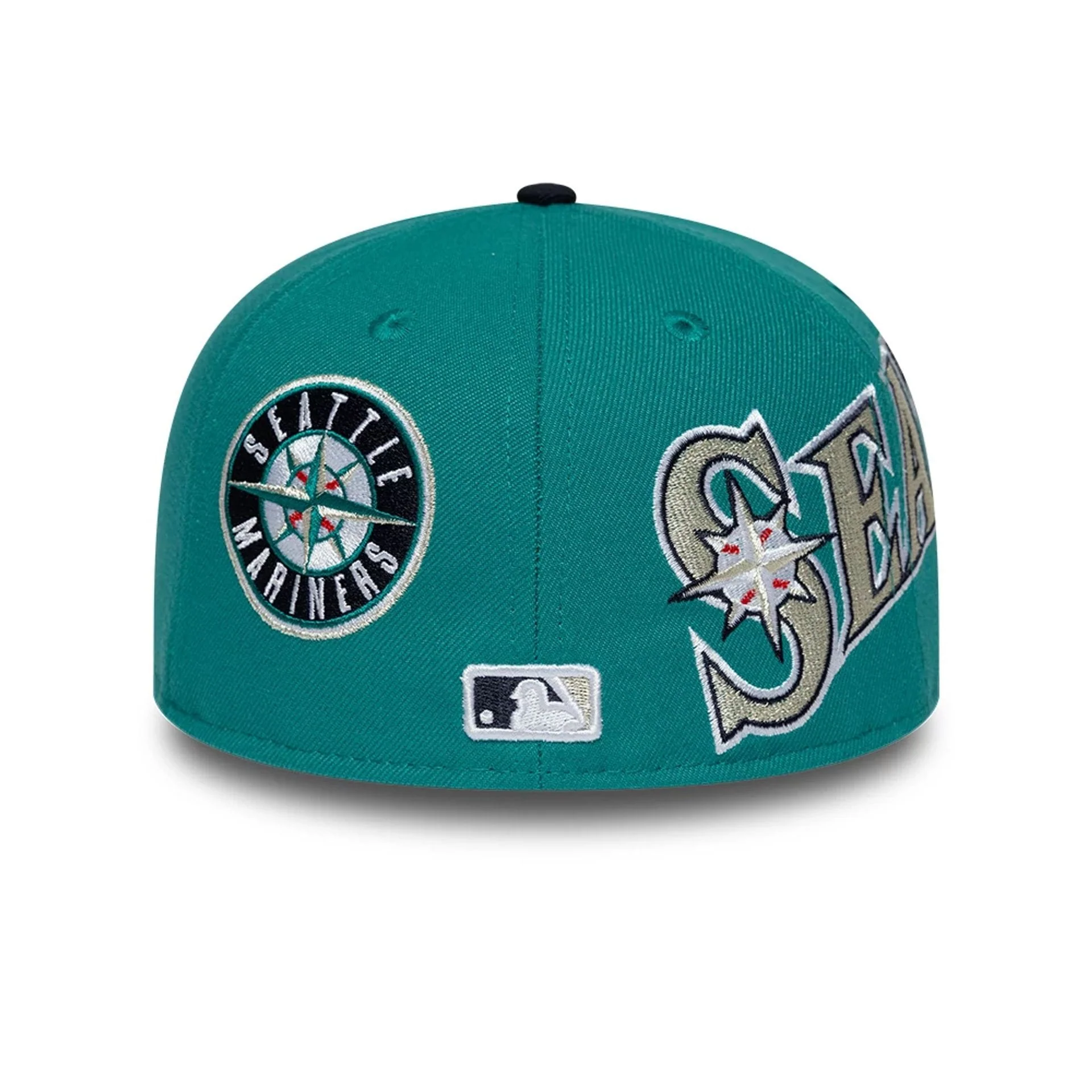 Seattle Mariners MLB Multi Logo Satin Lined Green 59FIFTY Fitted Cap - Image 3