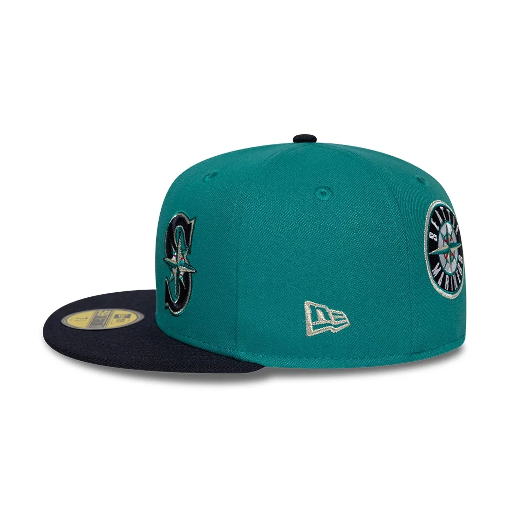 Seattle Mariners MLB Multi Logo Satin Lined Green 59FIFTY Fitted Cap - Image 7
