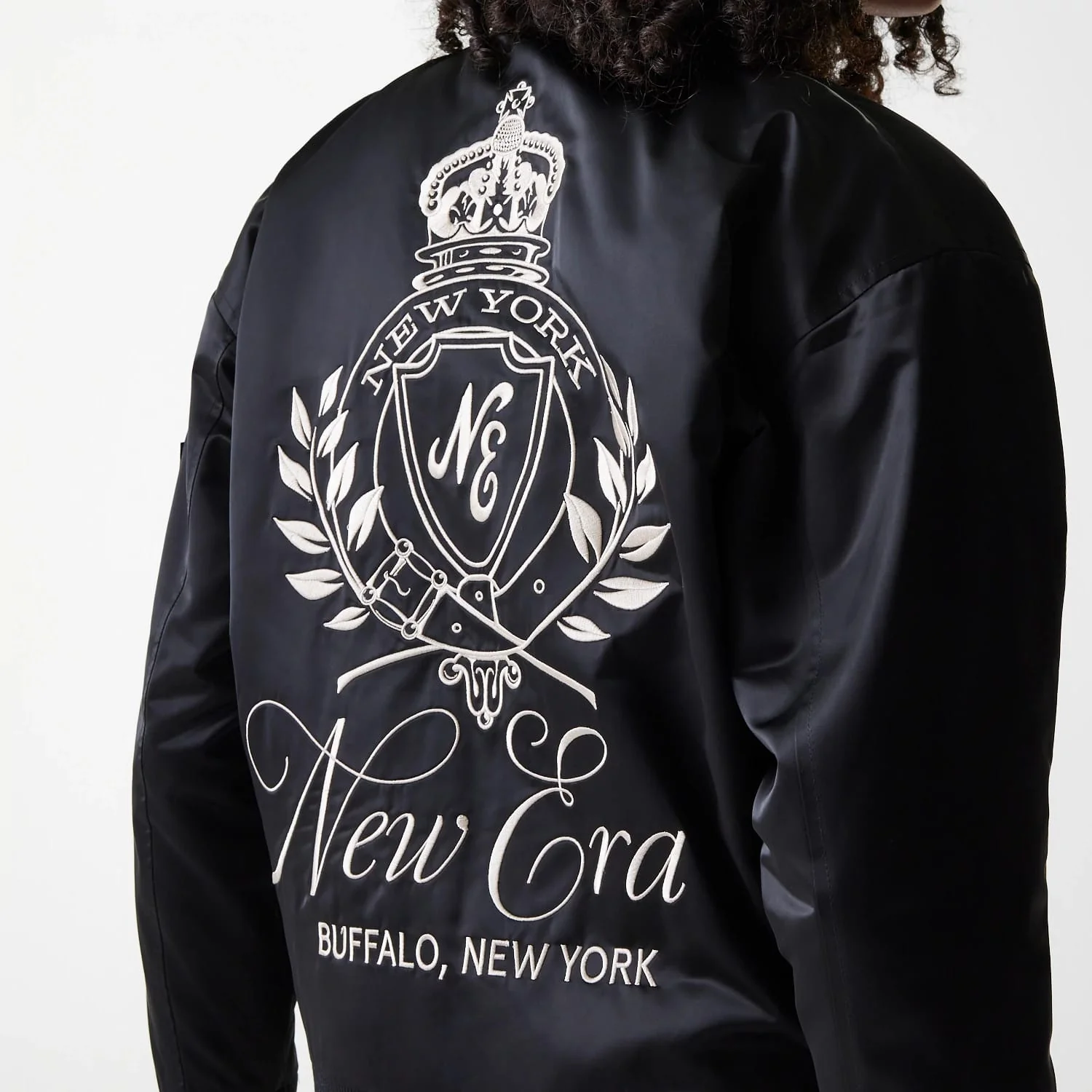 Womens New Era Black Satin Bomber Jacket - Image 4