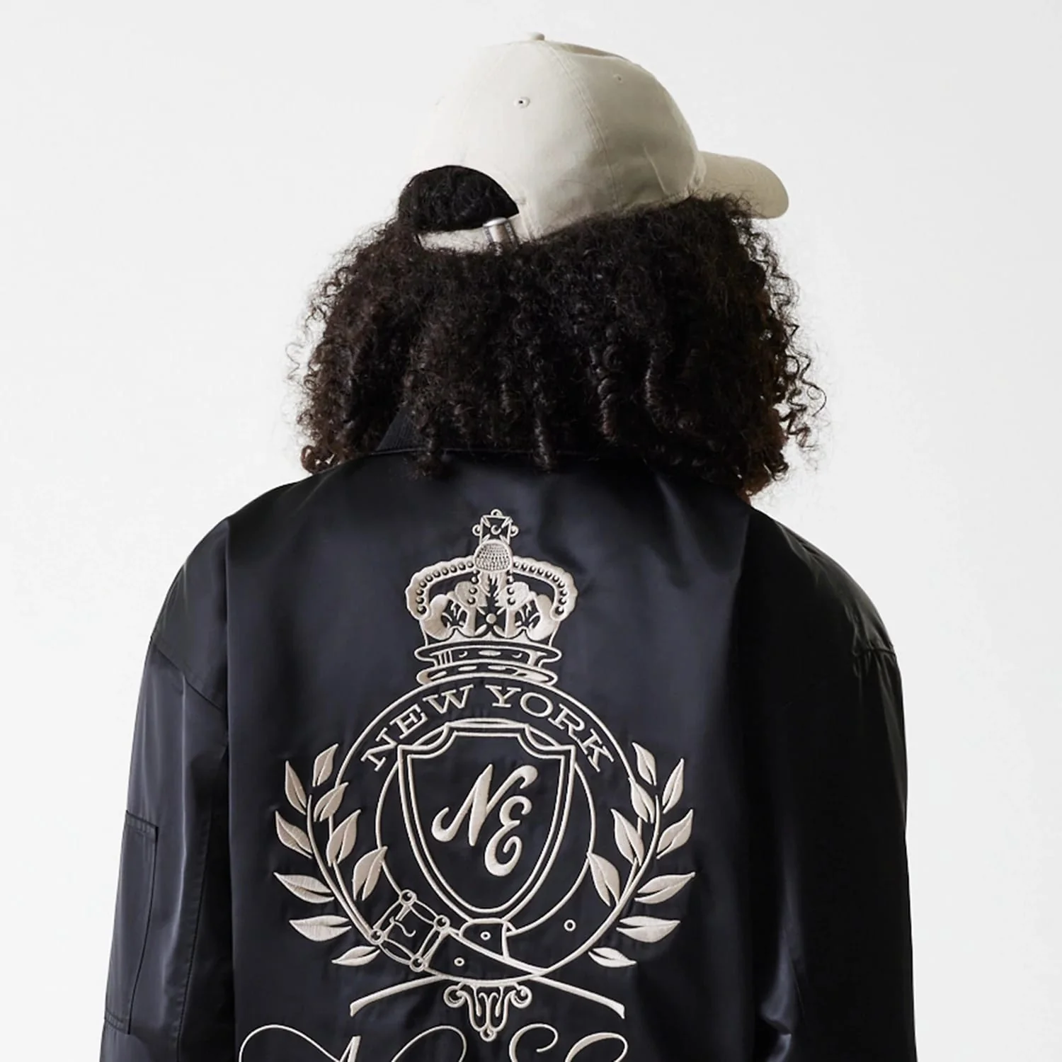 Womens New Era Black Satin Bomber Jacket - Image 5