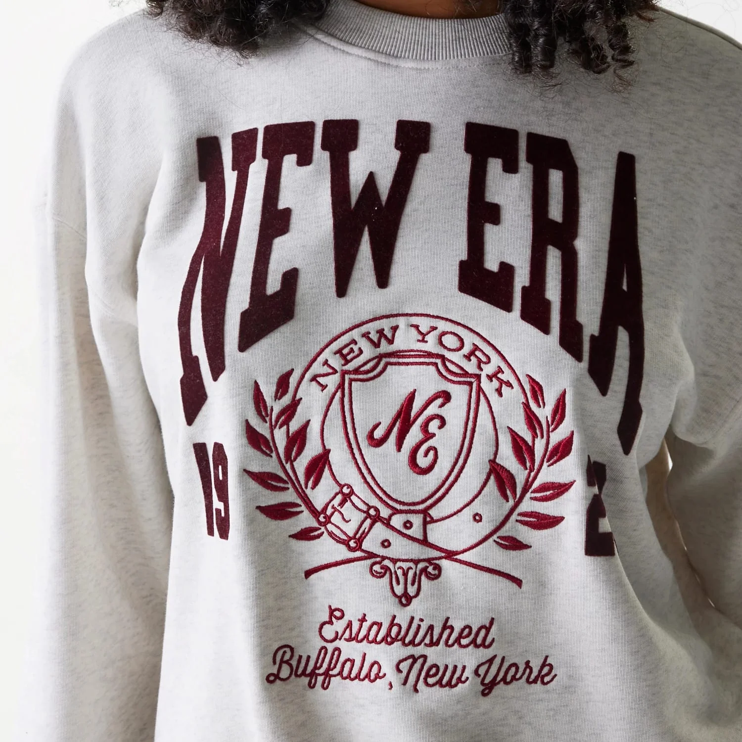 Womens New Era Crest Graphic Pastel Grey Crew Neck Sweater - Image 5
