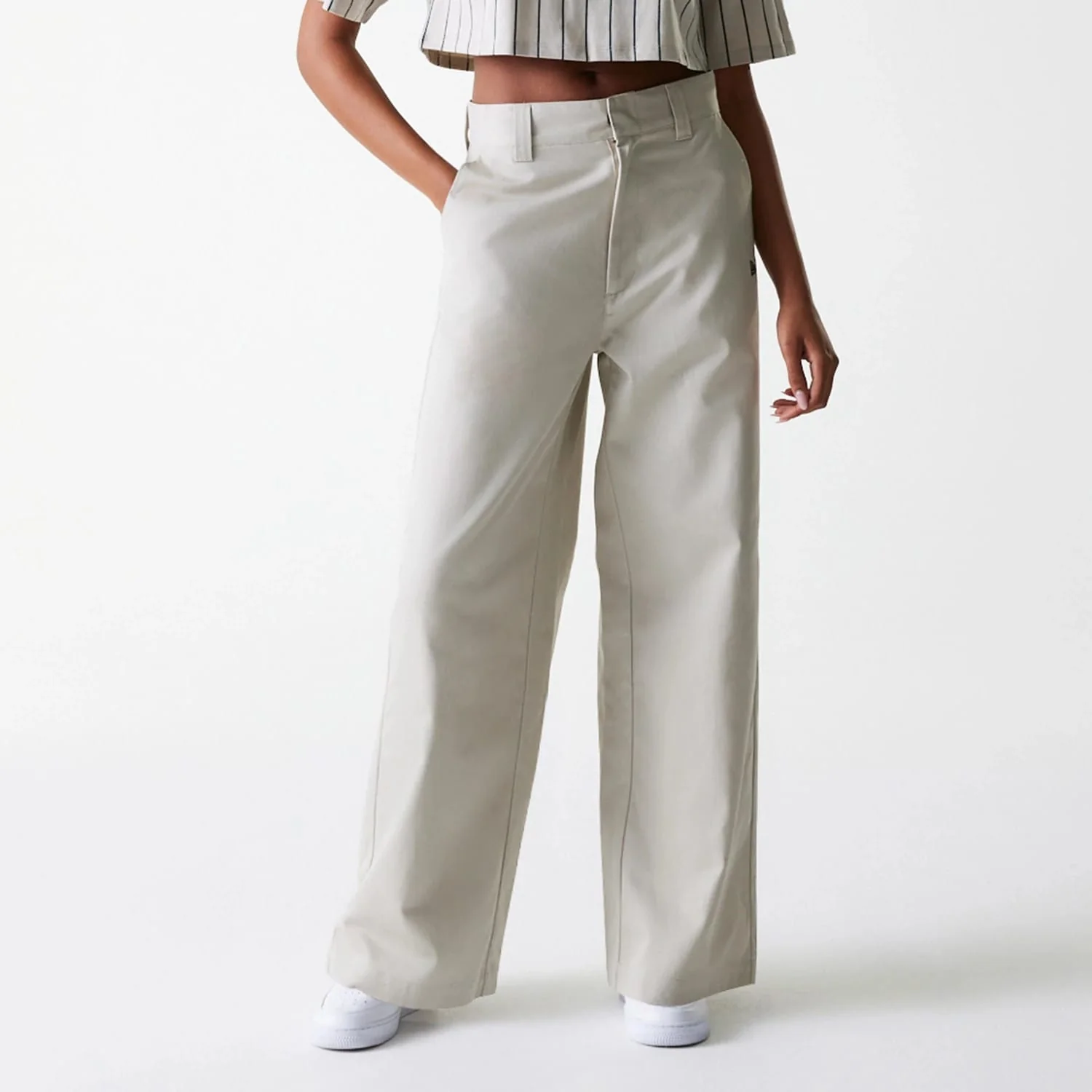Womens New Era Light Beige Wide Leg Chino Trousers